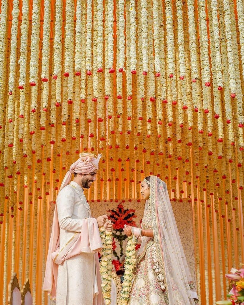 floral theme wedding jaimala stage