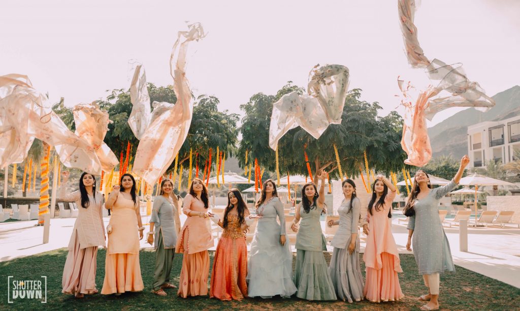 Bride & Bridesmaids Photoshoot in Pastel Outfits at Mrighna's Haldi & Chooda Ceremony 