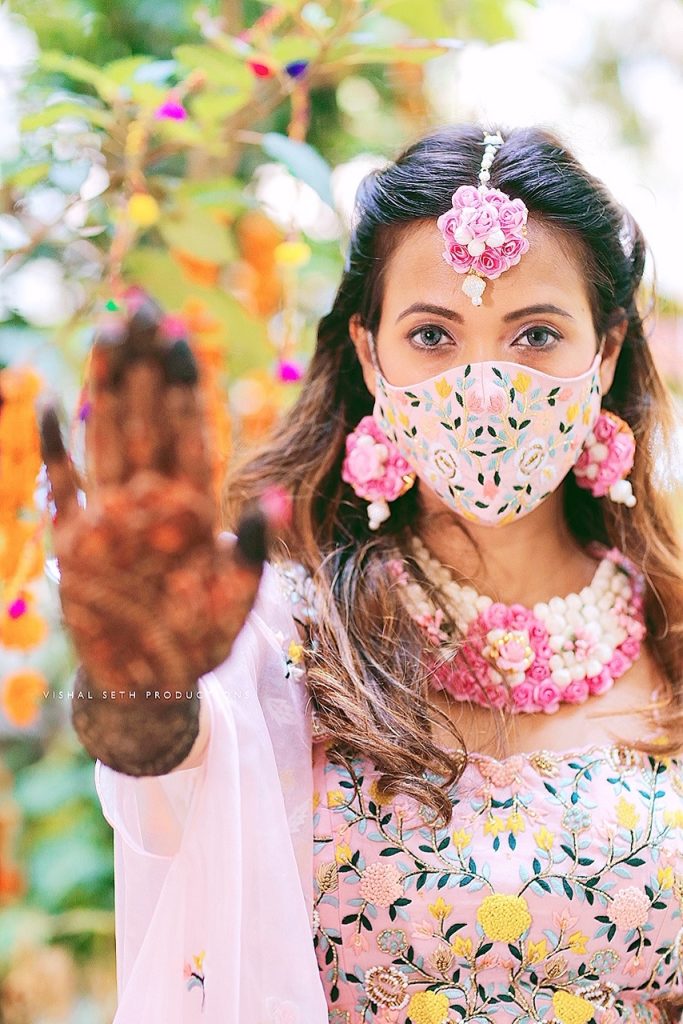 floral print pastel mehendi ceremony face mask