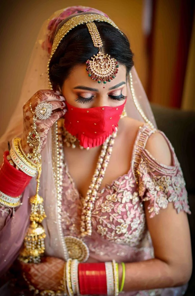 red bridal mask with golden dots and pleated edges bottom 