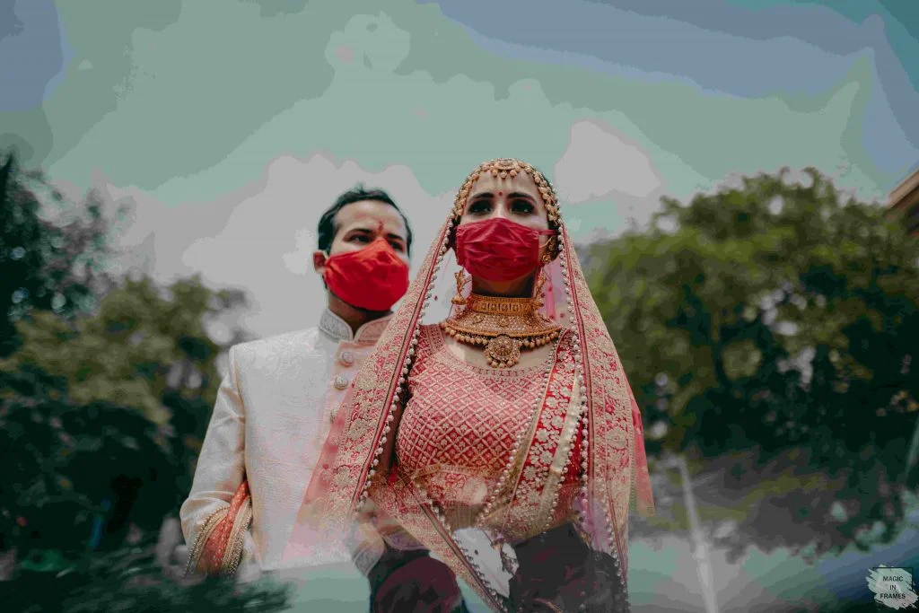 couple coordinating red plain and solid bridal face masks