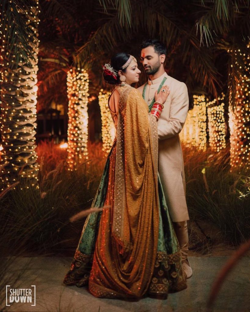 Mrighna & Shallabh's Post Wedding Portrait in Sabyasachi attire for their Beach Wedding in Dubai