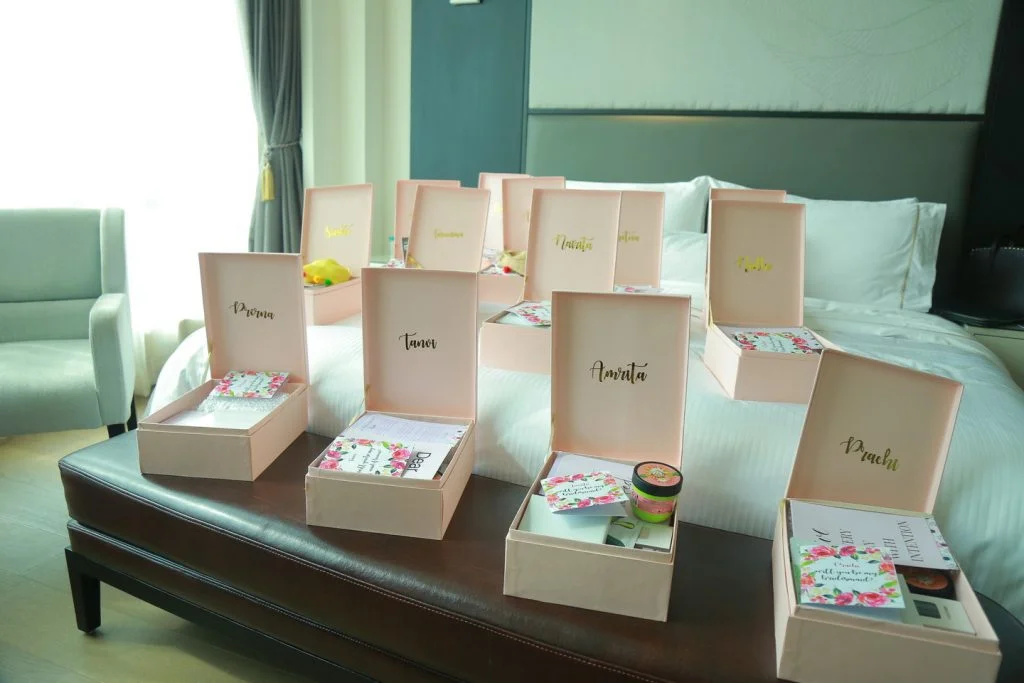 personalised filled bridesmaid gift boxes