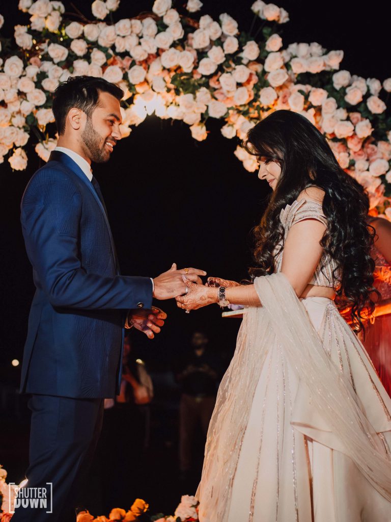 Mrighna Shallaabh's ring ceremony pictures clicked for their beach wedding in Dubai