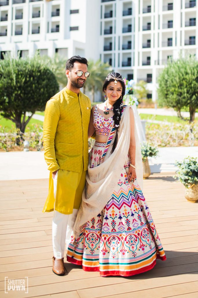 Mrighna Shallabh mehendi shot for their beach wedding in dubai 