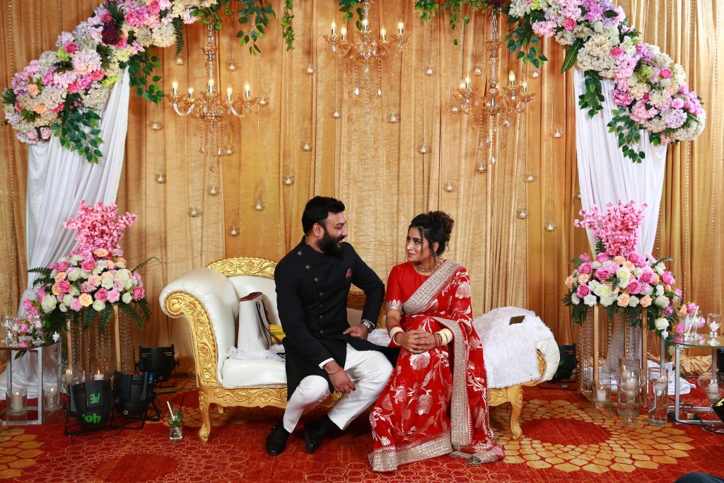 flower wedding stage decoration with couple