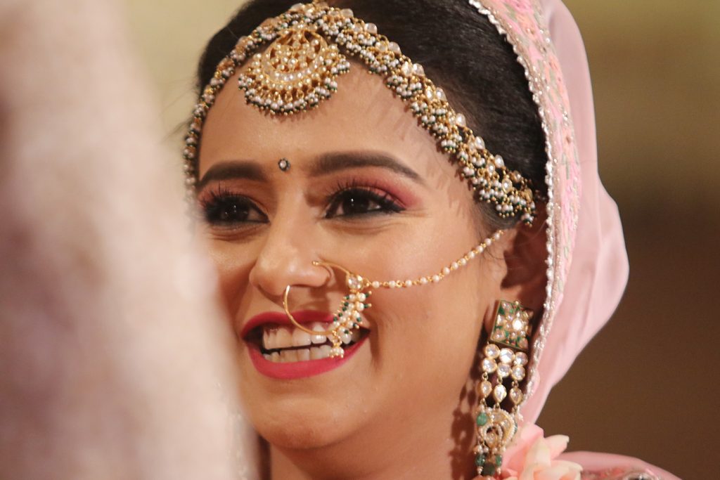 marwari bride in golden green mathapatti