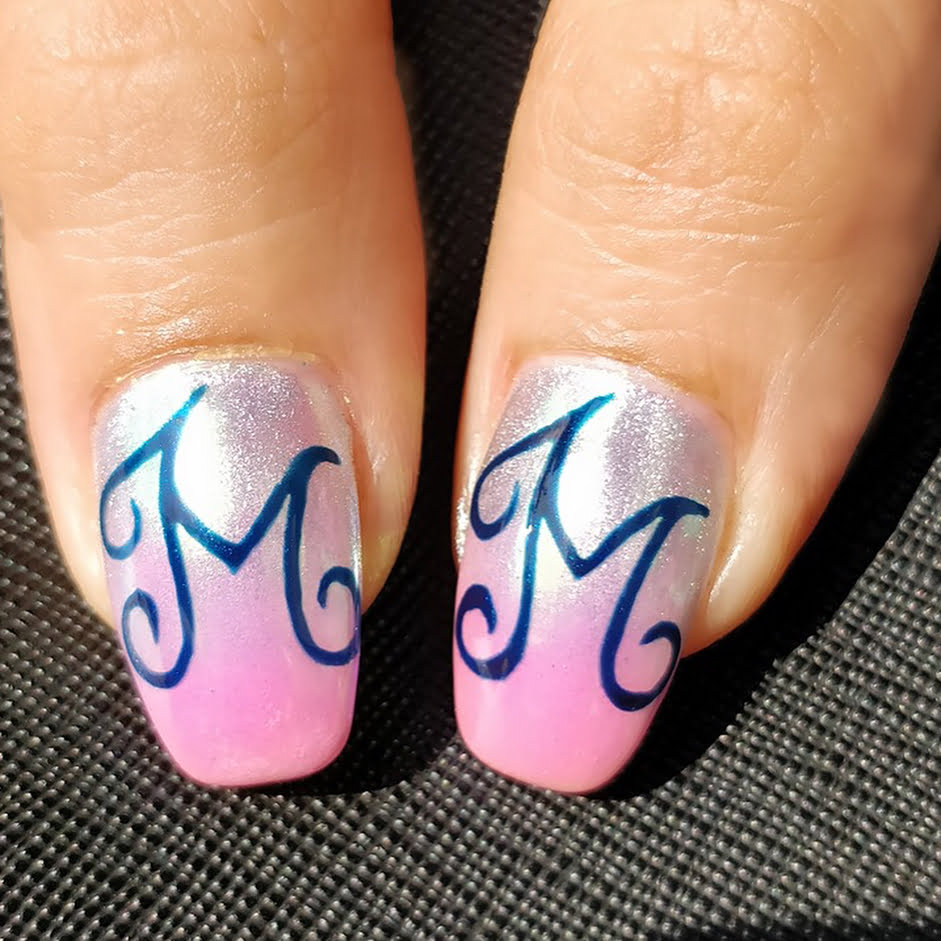 groom first alphabet letter print bridal nail art with ombre silver pink paint
