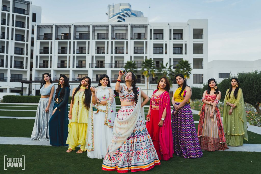 fun bridal photoshoot with bridesmaid for mehendi ceremony by Shutterdown Photography