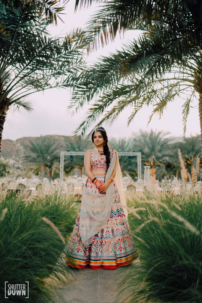 white lehenga by Tarun Tahiliani for destination beach mehendi in dubai