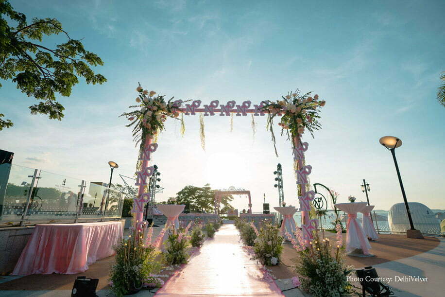 Pink and White Aisle Decor for Beach side Mandap