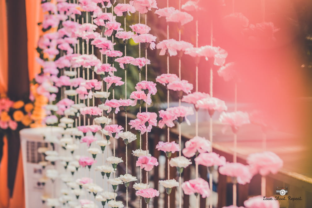 pink string flower wedding home decoration | WedAbout