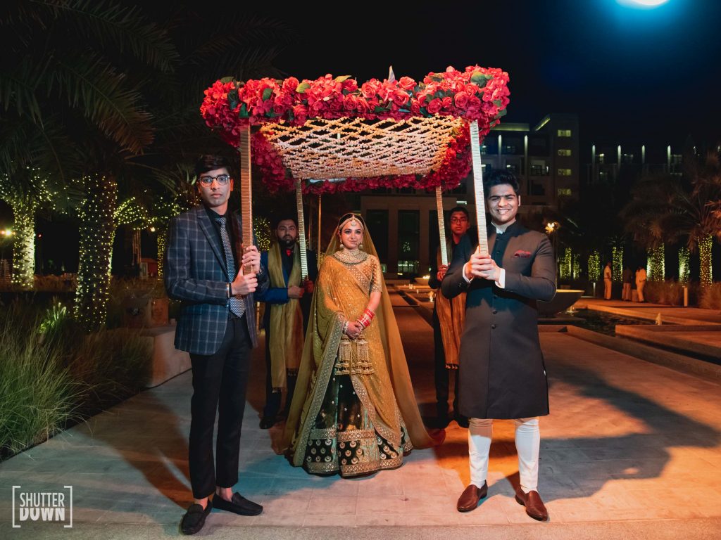 bridal entry with roses phool ki chadar for beach wedding in dubai