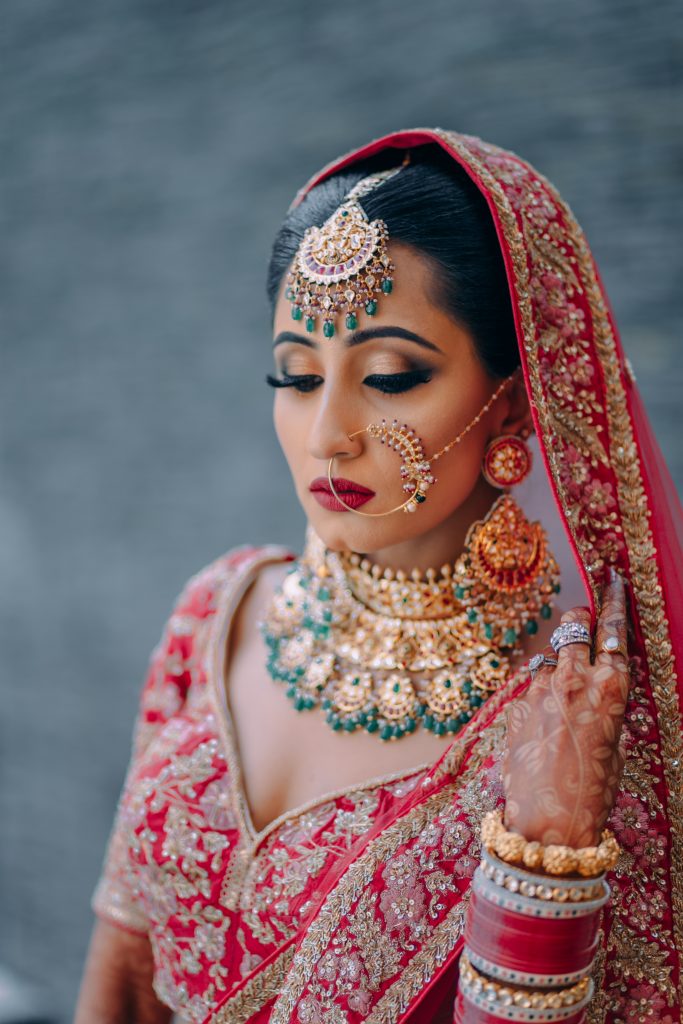 traditional nude eye makeup with bold liner and brows