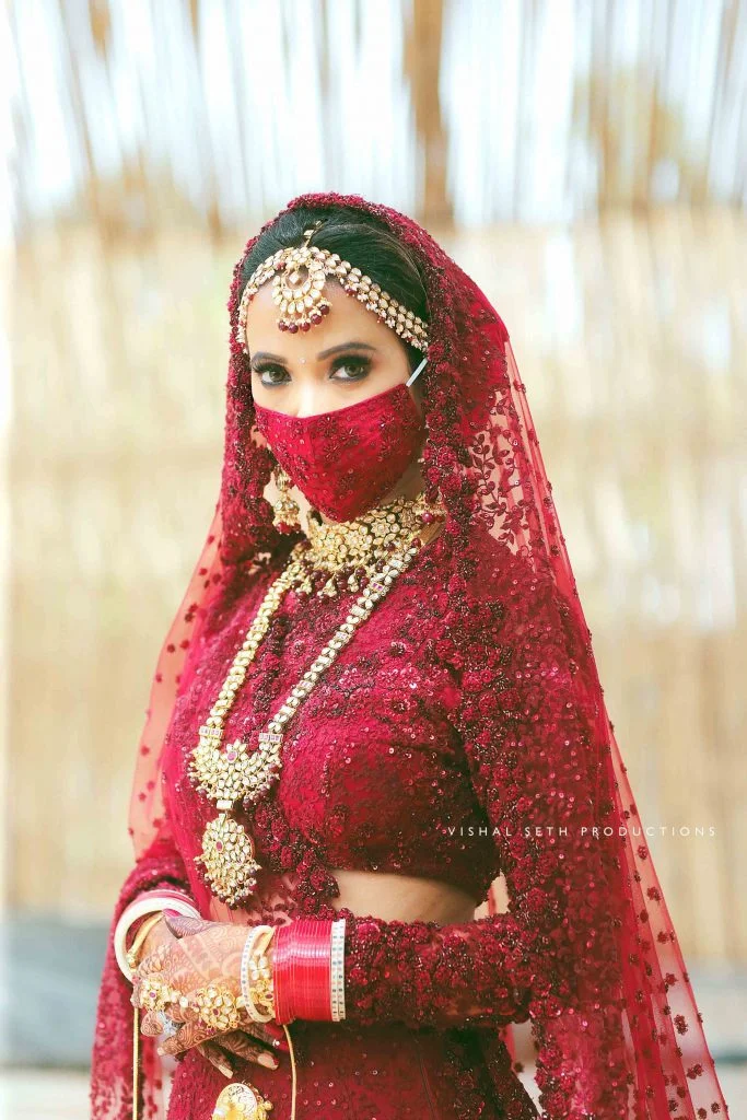 red lace sequin embroidered heavy bridal face masks