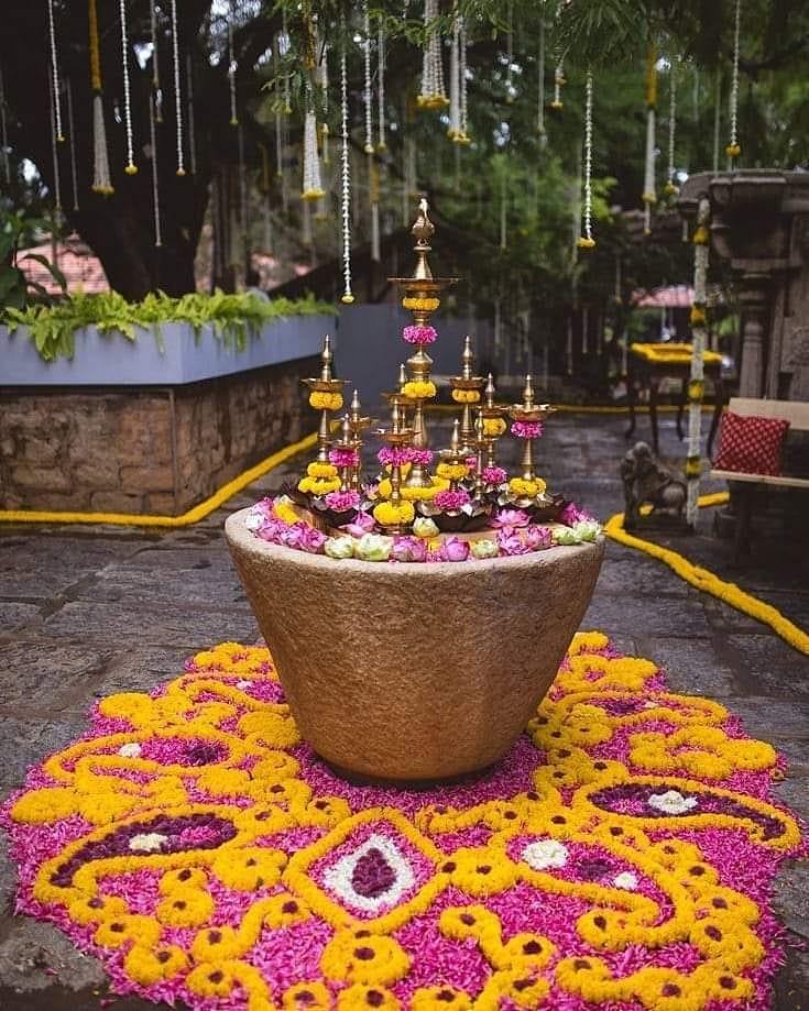 marigold roses wedding flower rangoli decor