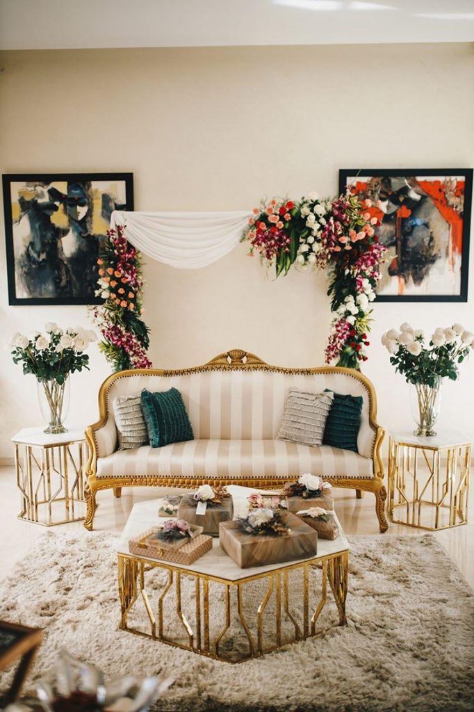 aesthetic indoor wedding decor floral arch for seating arrangements