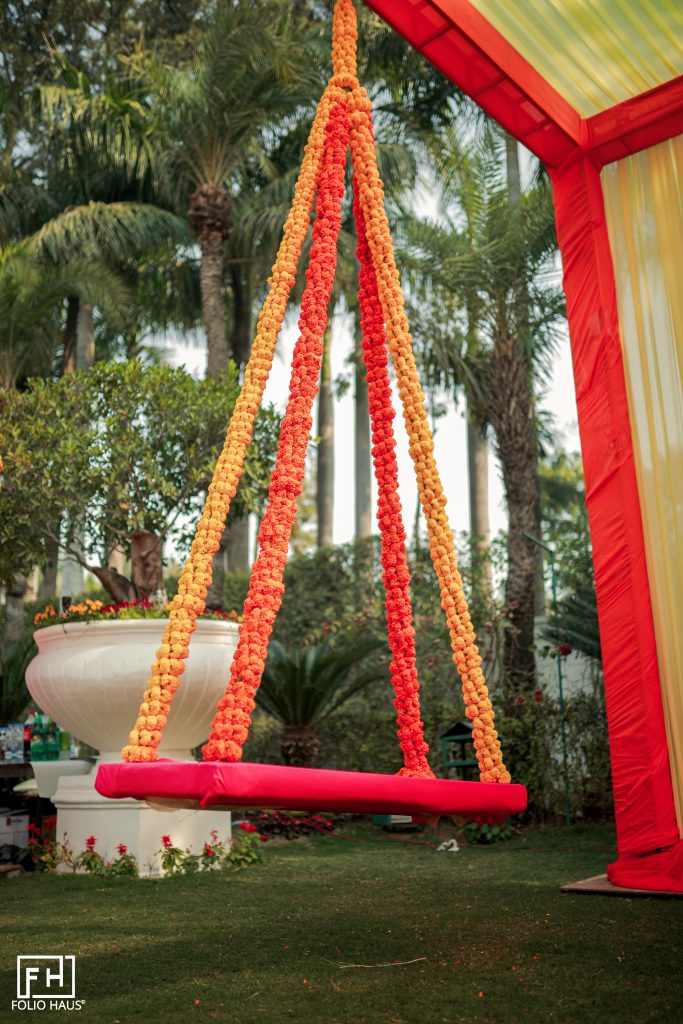 suspended marigold swing outdoor decor