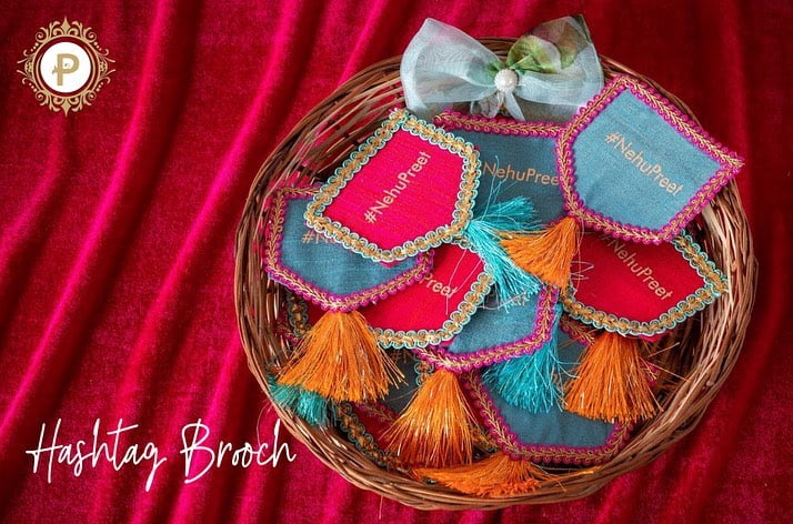 cloth nehupreet embroidered wedding gift tassels brooch in a basket 