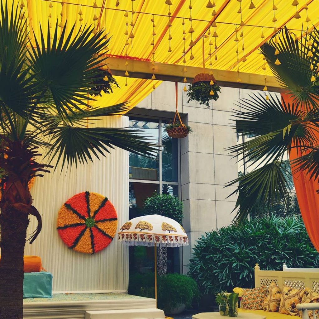 neha rohanpreet haldi indoor venue decoration