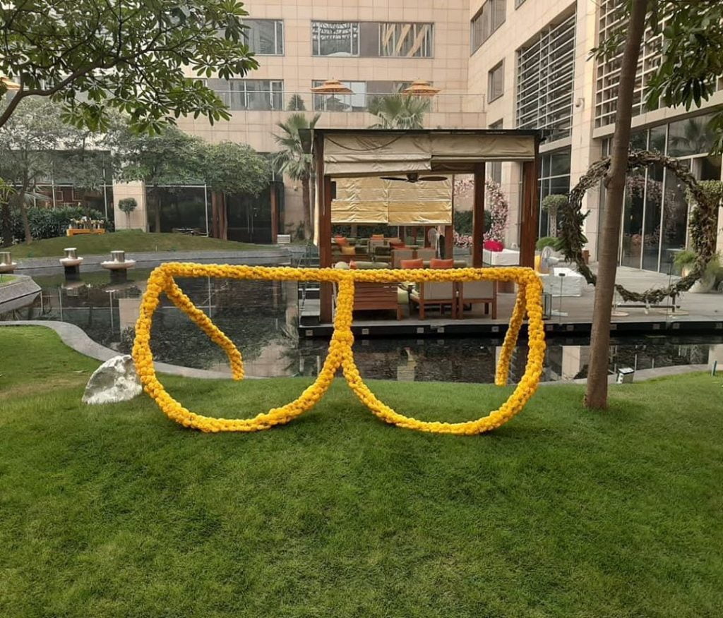 marigold sunglasses outdoor nehupreet haldi decor