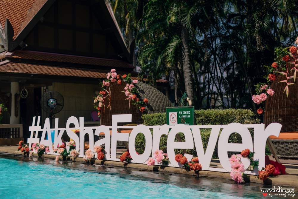 Hashtag #akshaforever at Akhil & Shalini's pool party before Dusit Thani Hua Hin wedding