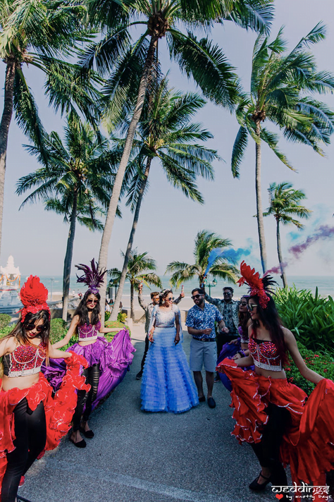 Beautiful Pool Party Entry of Shalini & Akhil with colourful smoke bombs and dancers at Hua Hin, Thailand