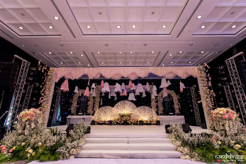 Breathtaking Grand American style reception stage setup for Dusit Thani Wedding