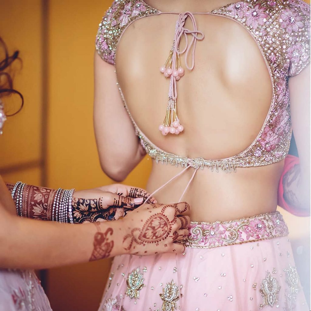 Pale pink Two Doris Deep Back Blouse Style for Heavy Embroidered Lehenga