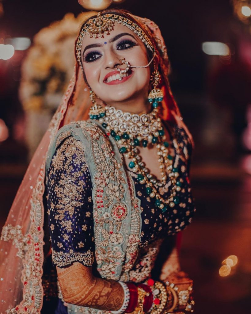 matching blue jewellery with blue lehenga