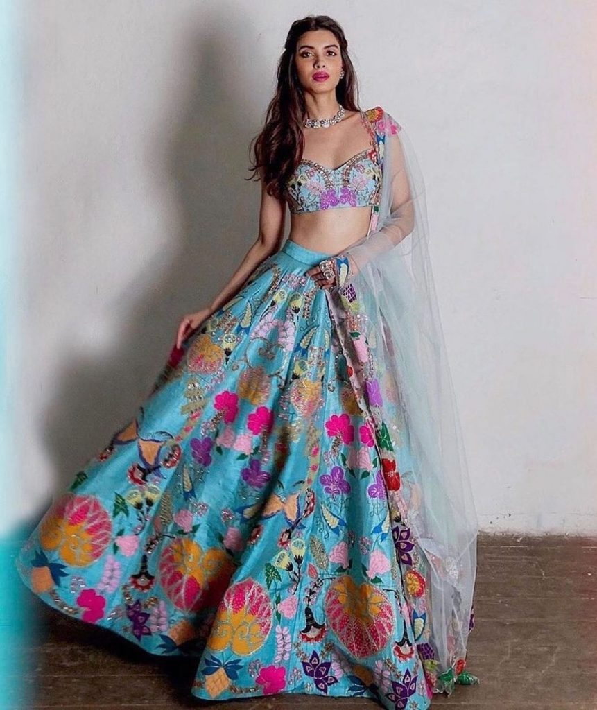 diana penty turquoise deep sea floral lehenga 