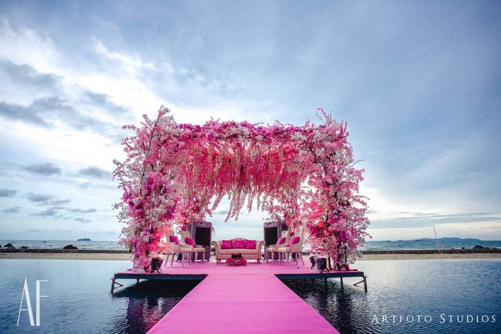 pink floating vidhi mandap decoration