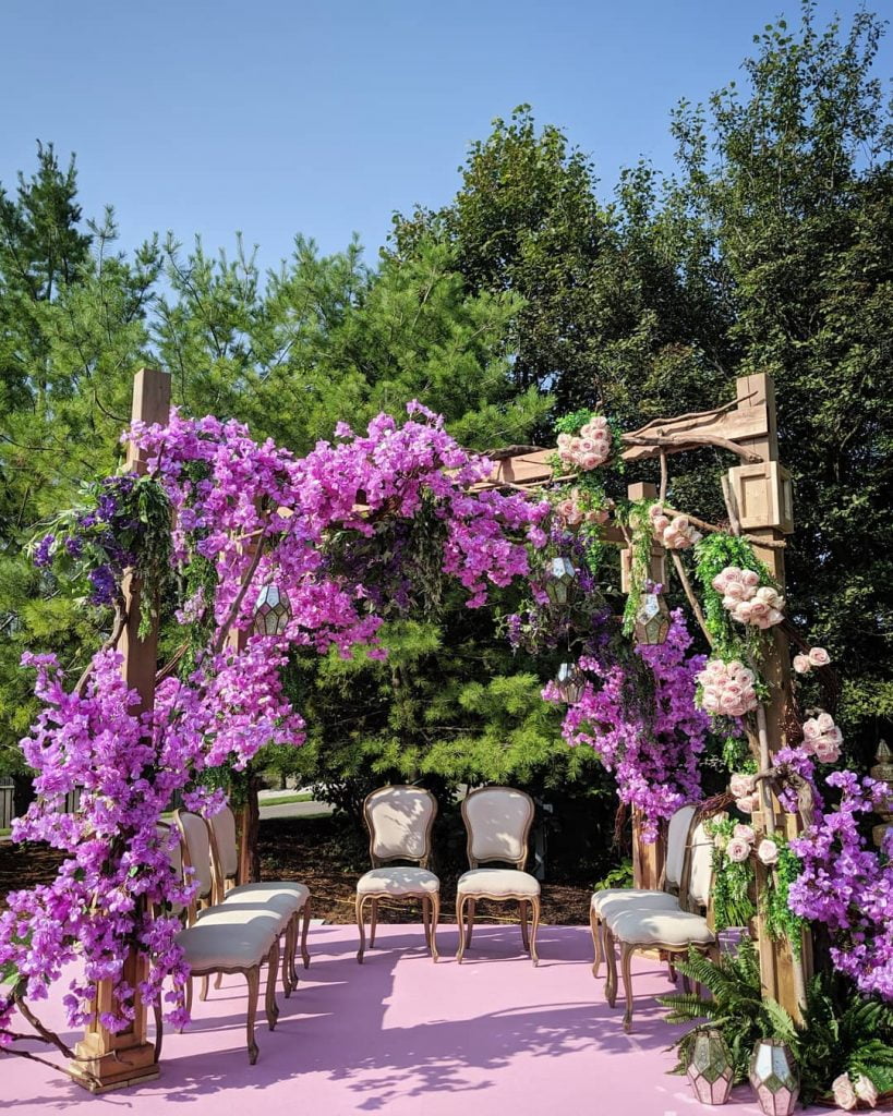 garden mandap decoration idea with lavenders