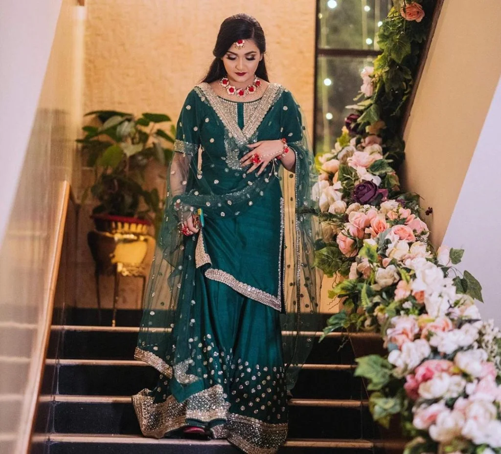 mehendi green kurta with palazzo for bride