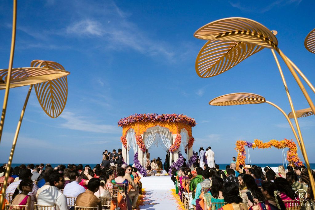 saffron and white outdoor mandapam decoration