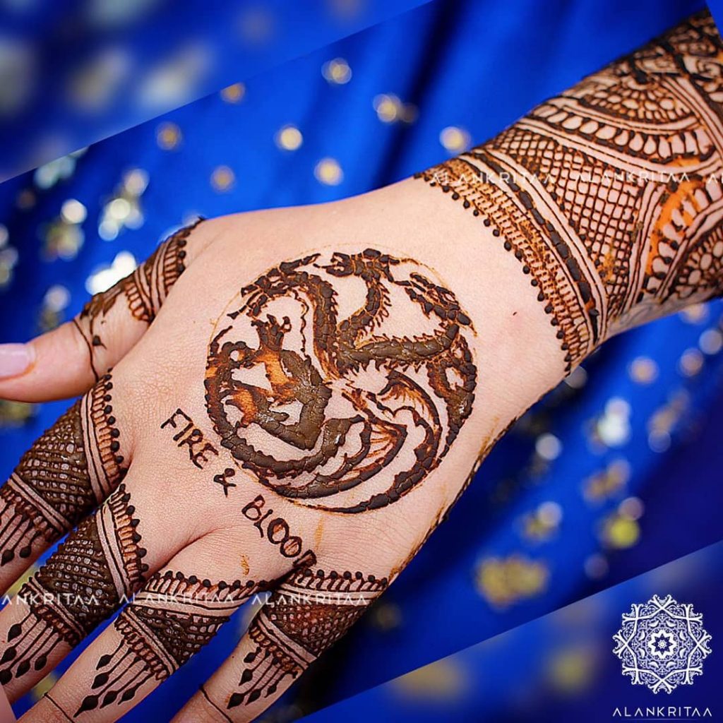 Game of Thrones back hand mehndi design for brides