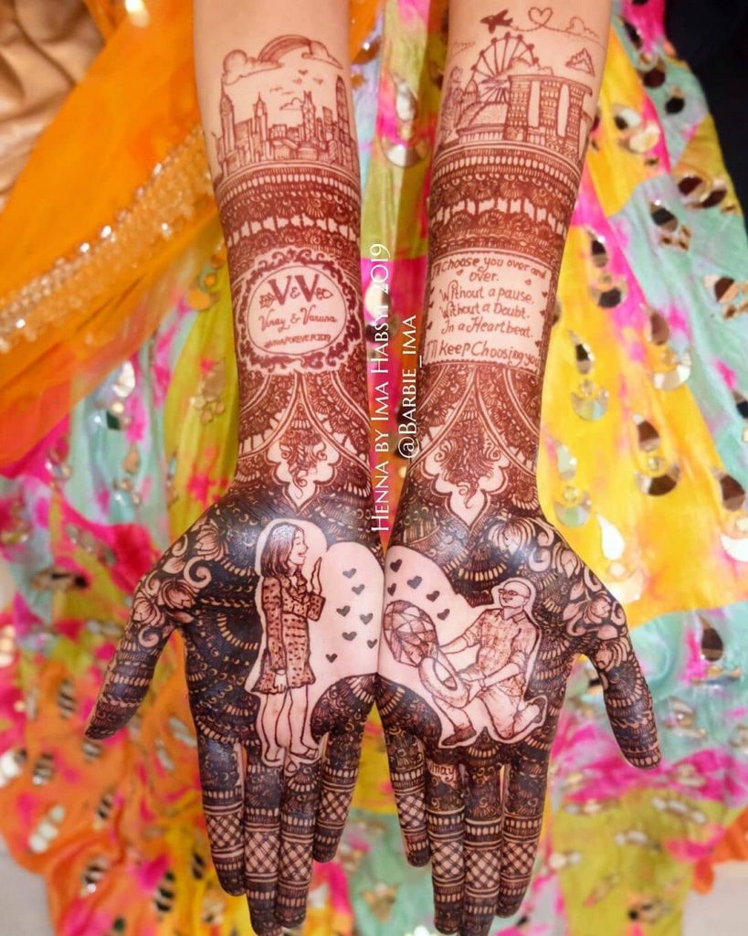 personalized front hand bridal mehndi with wedding vows