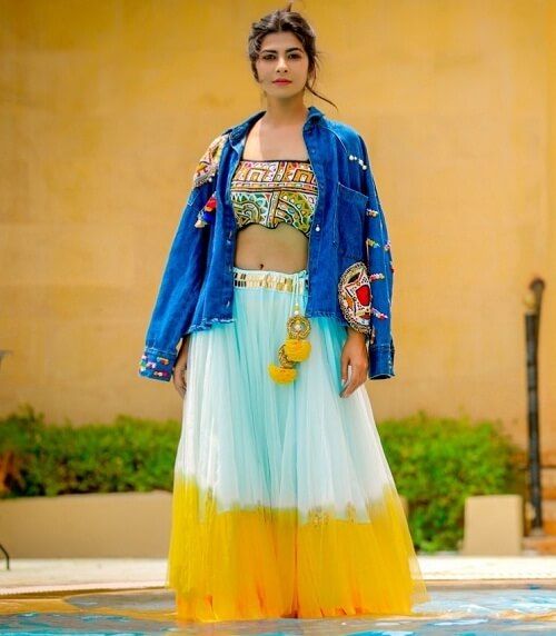 denim jacket style lehenga for your haldi ceremony