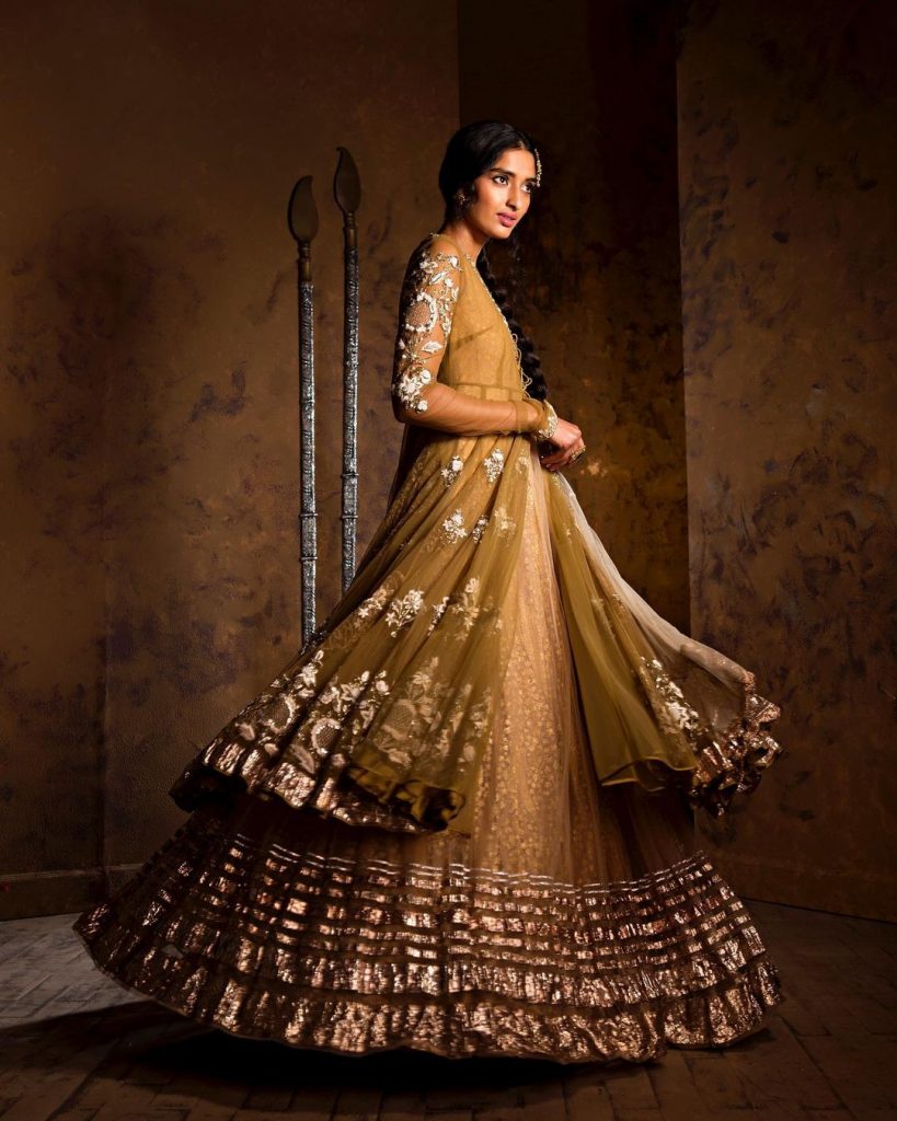 sap green long jacket style lehenga