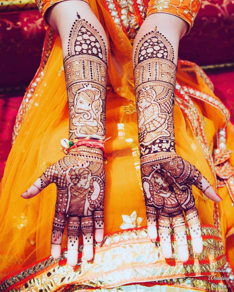 Ganesh motif bridal front hand mehendi with varmala sequence