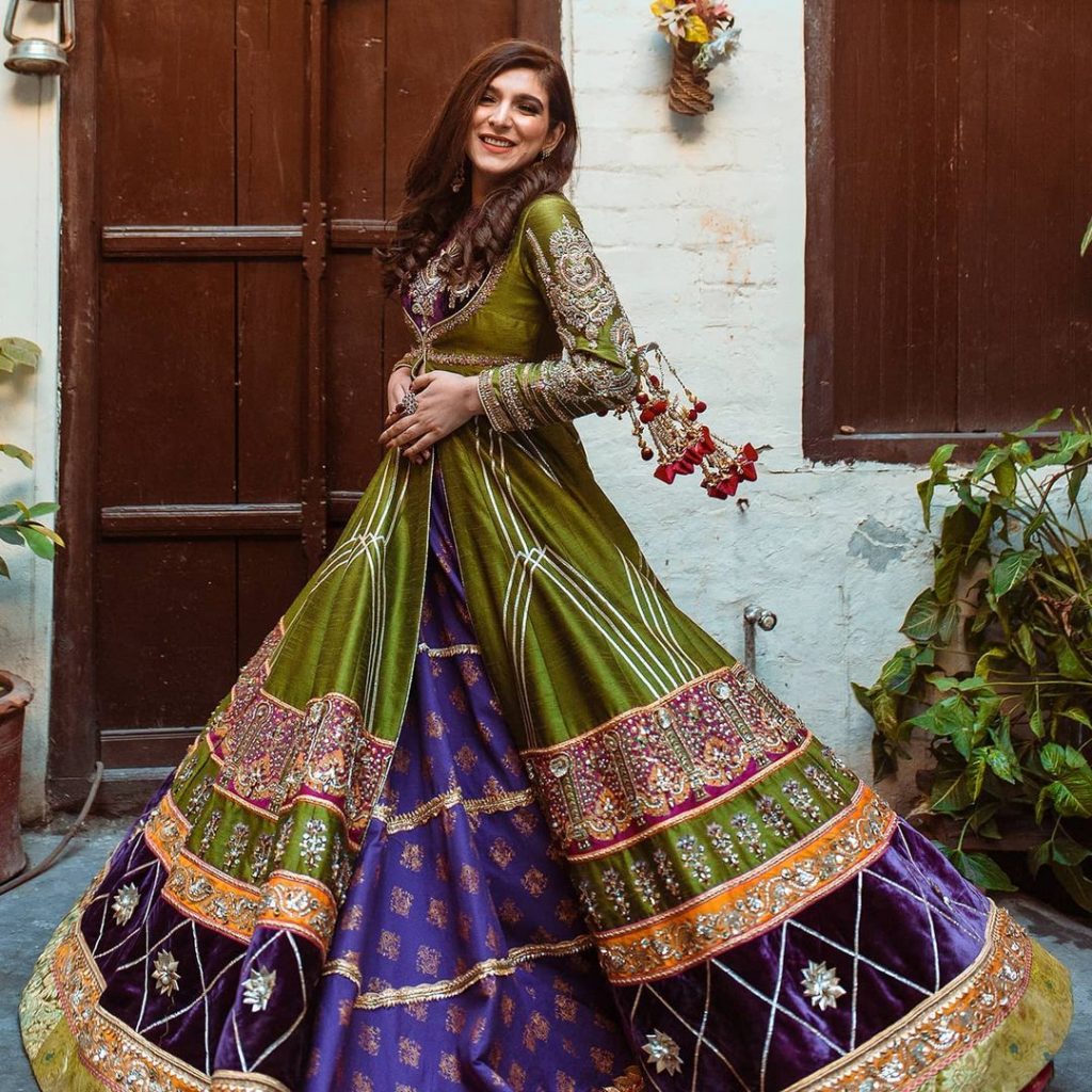 sap green long overcoat jacket for lehenga