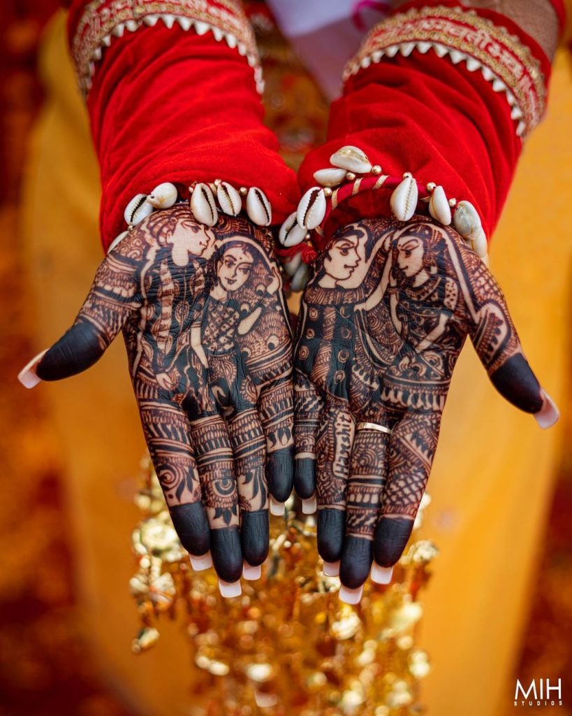 sindur daan ritual on bridal mehndi design