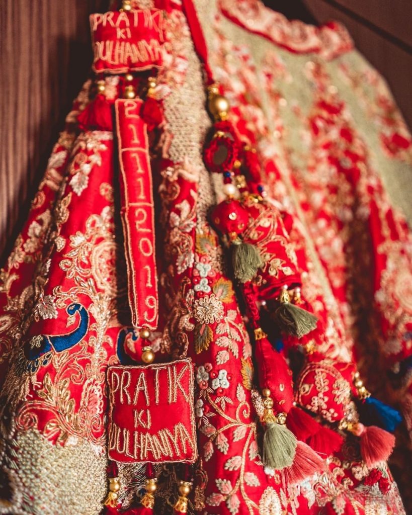 Wedding date embroidered lehenga latkan
