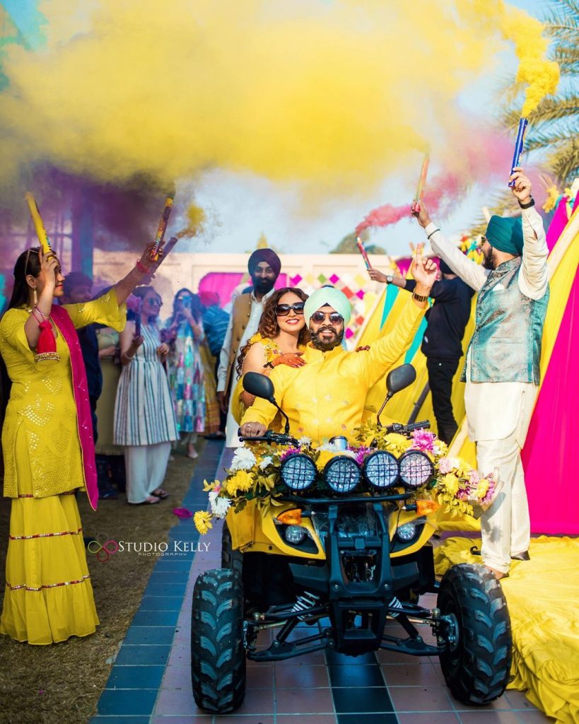 atv colourbomb haldi unique couple entry ideas