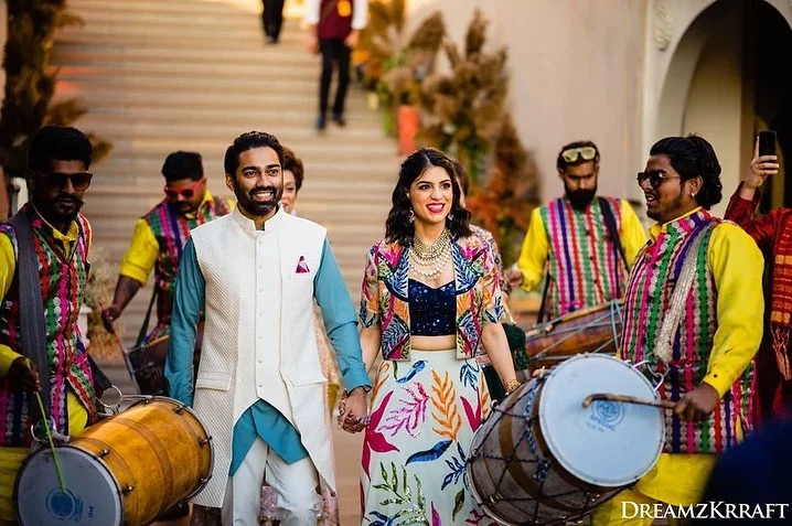 Classic dhol and nagada best bride and groom entry ideas for sangeet 
