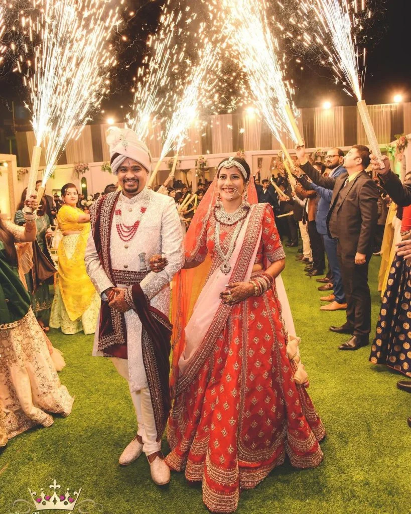 bridal entry with groom and fireworks