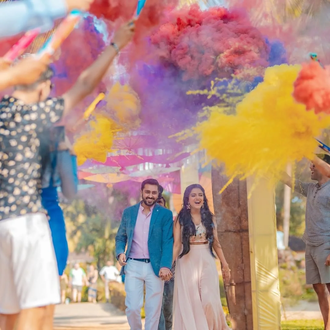 Quirky Smoke bomb bride and groom entry ideas for sangeet