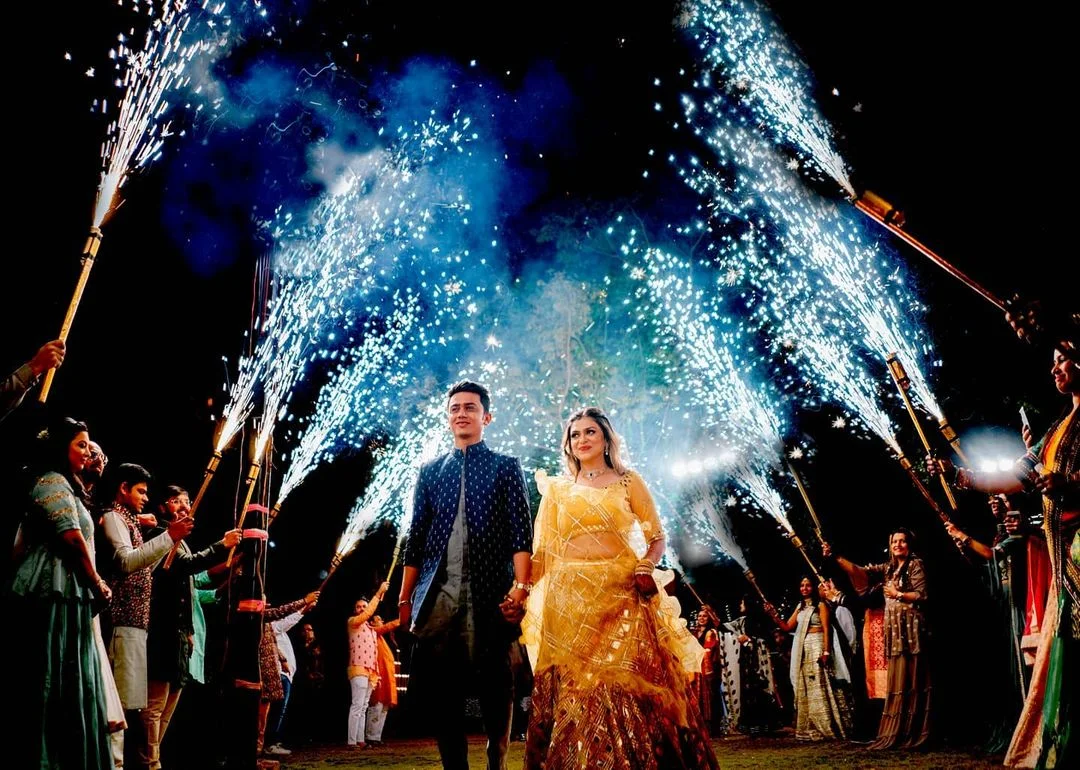 fireworks cold pyro bride and groom entry in sangeet