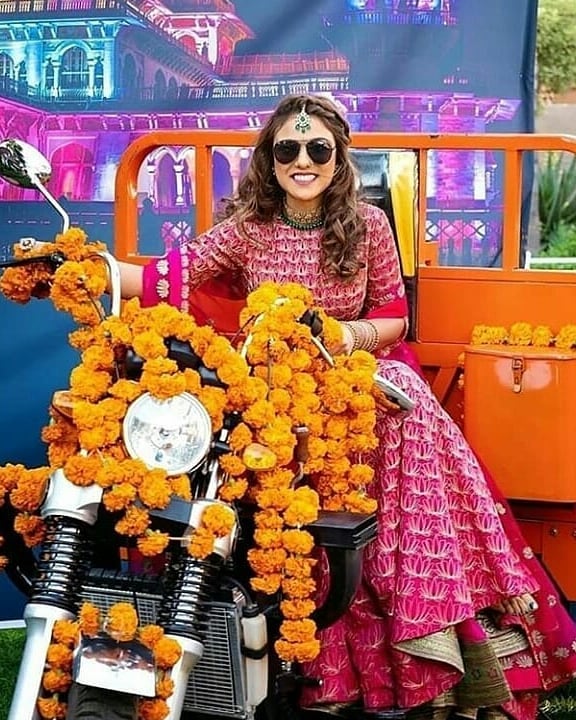 bride riding a tractor entry