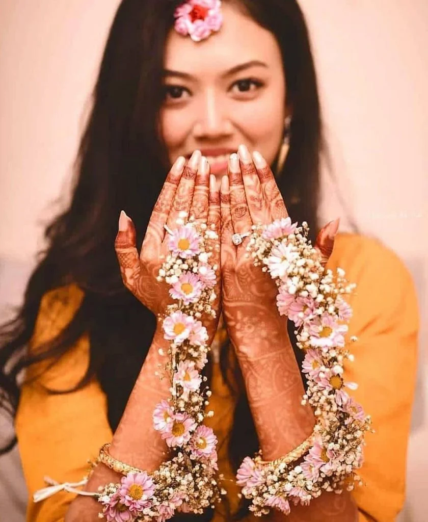 Floral hathphool to wear as indian bridal jewelry on haldi